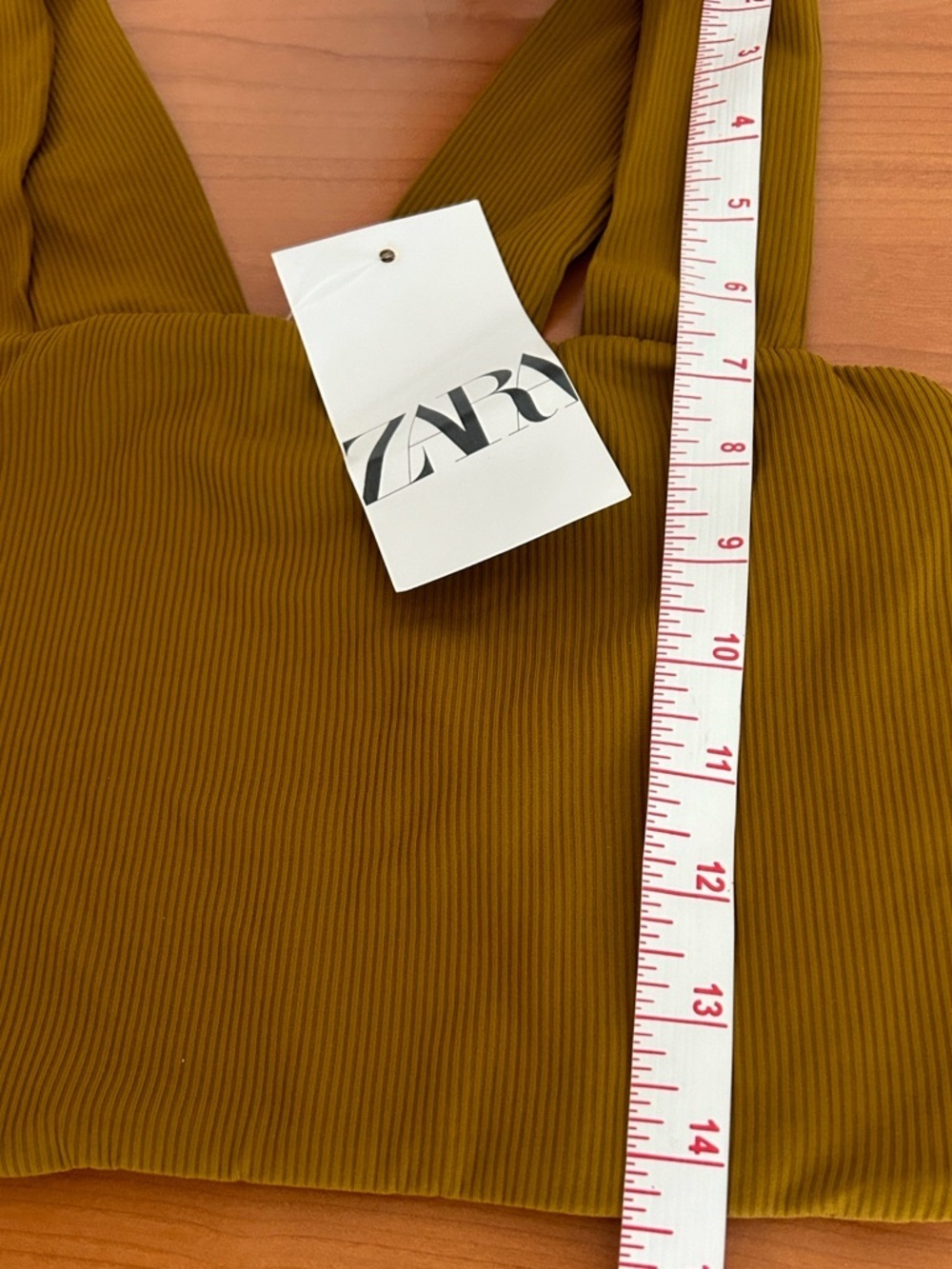 Zara Mustard Square-Neck Ribbed Crop Top - Picture 5 of 5